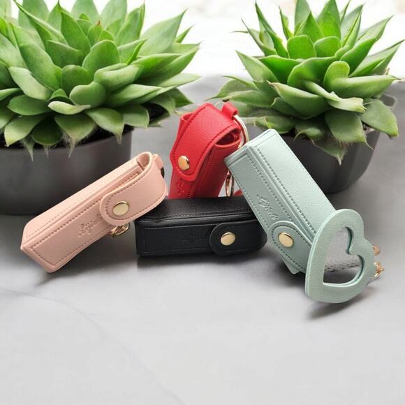 Leather Lipstick Keychain Holder | Travel Lip Balm Case | Compact Stylish | Red - Picture 4 of 15